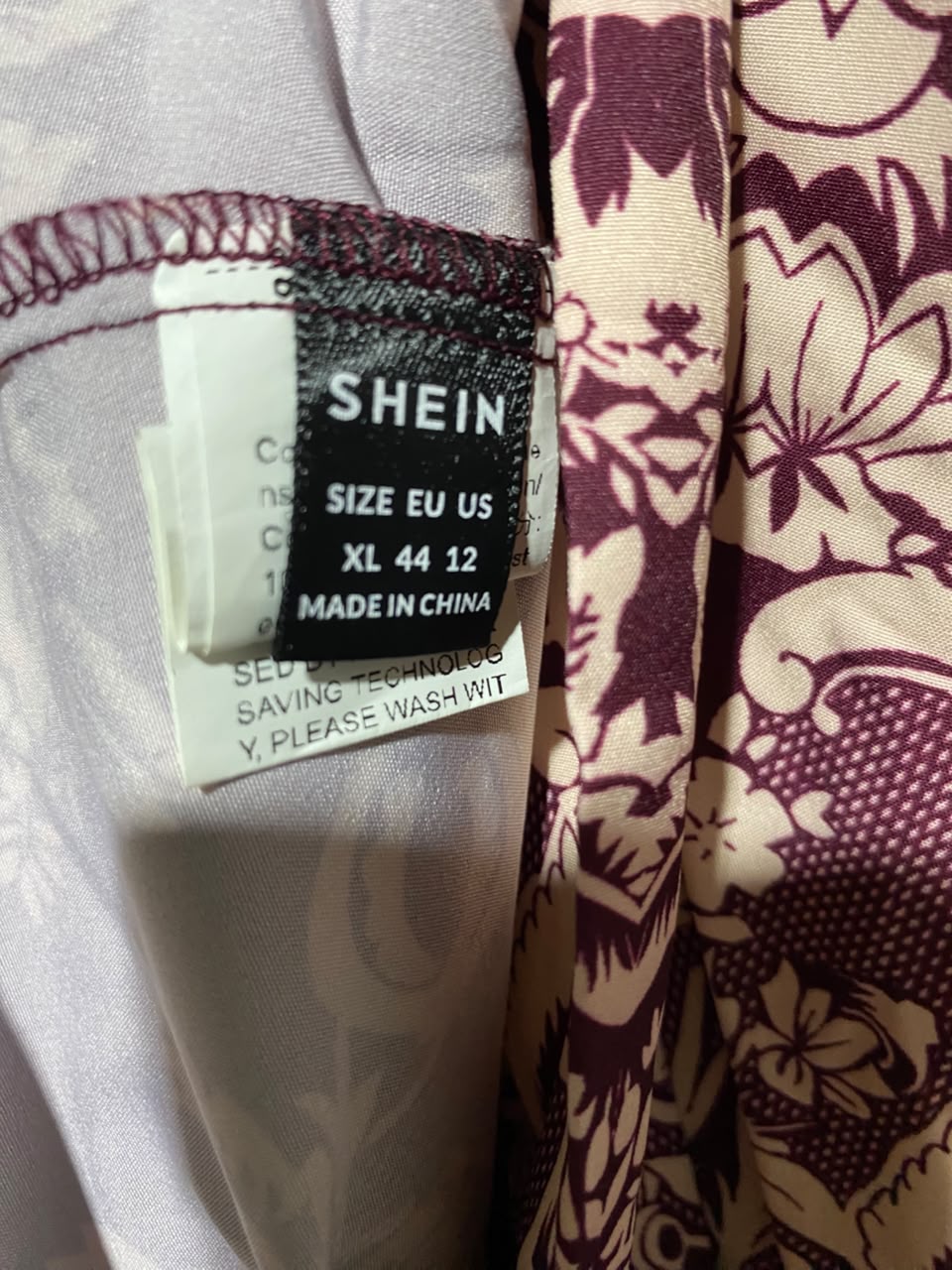 SHEIN |XL| BUST 22| B49| ELEGANT PLUM PURPLE MAXI DRESS WITH SYMMETRICAL DAMASK BORDER PRINT AND LONG SLEEVES