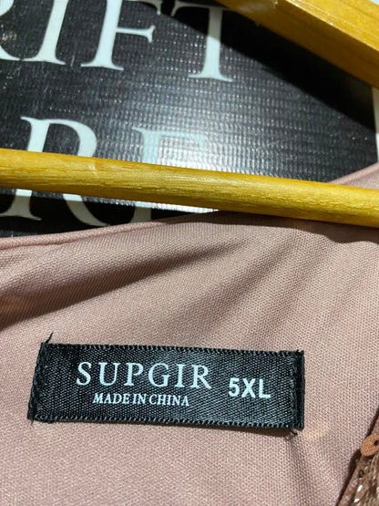 SUPGIR |XL| BUST 22| B49| DUSTY ROSE CHIFFON MAXI GOWN WITH GOLD SEQUIN BODICE AND BALLOON SLEEVES