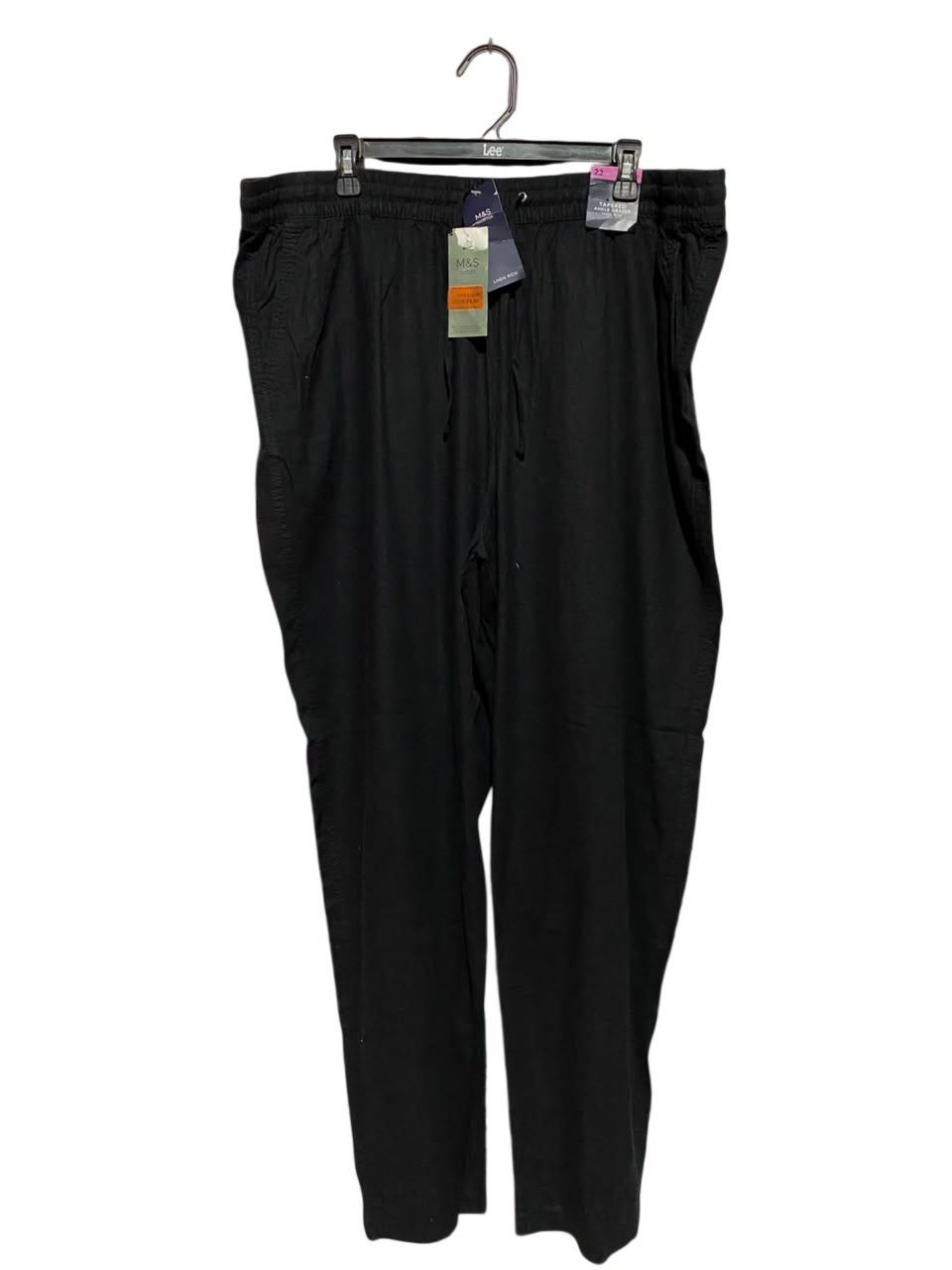 M&S |XXL| WAIST 40| B50| BLACK LINEN-RICH TAPERED ANKLE GRAZER PANTS