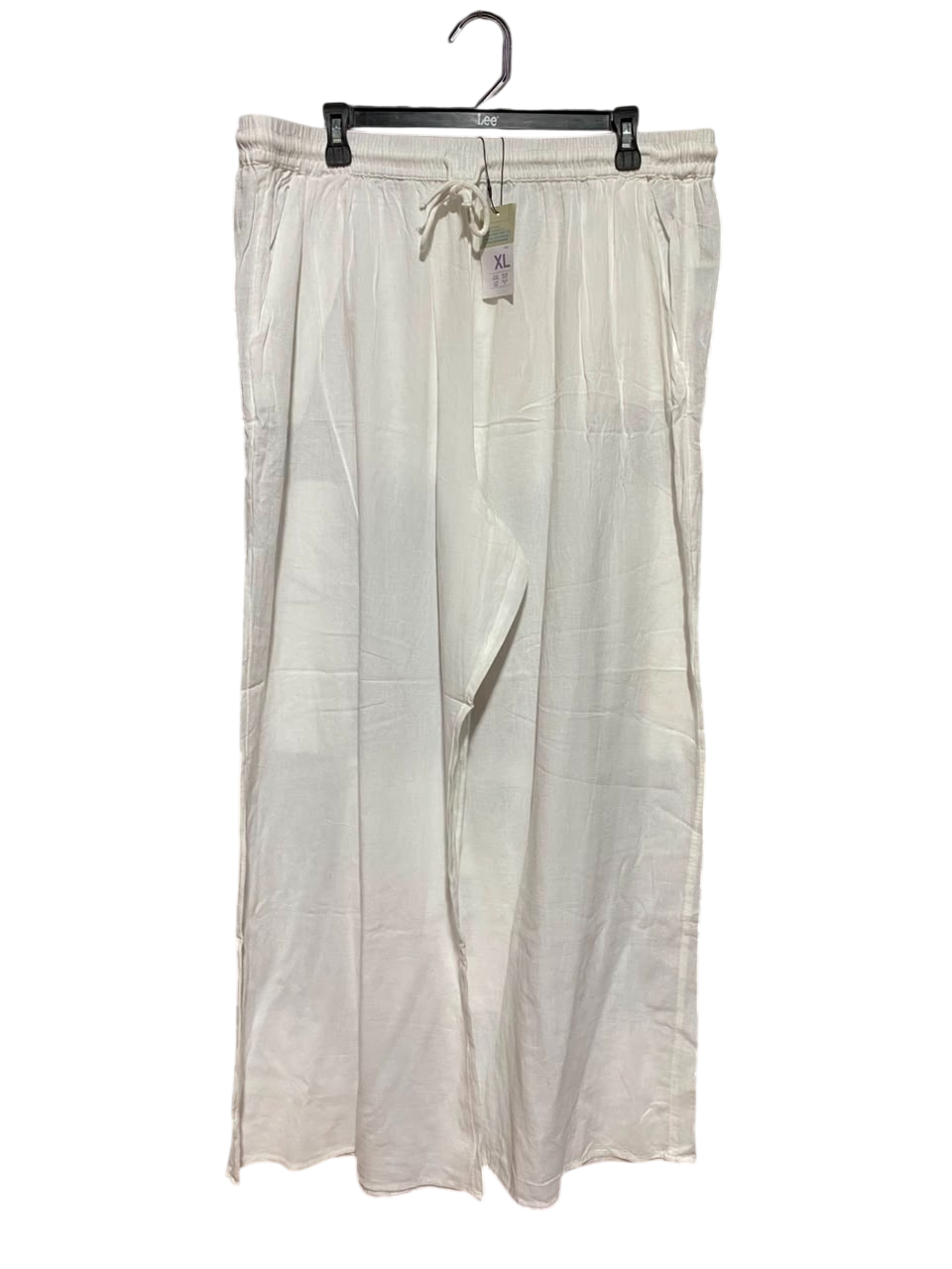 PRIMARK CARES |XL| WAIST 36| B50| WHITE LINEN-BLEND DRAWSTRING WIDE-LEG WRAP PALAZZO PANTS