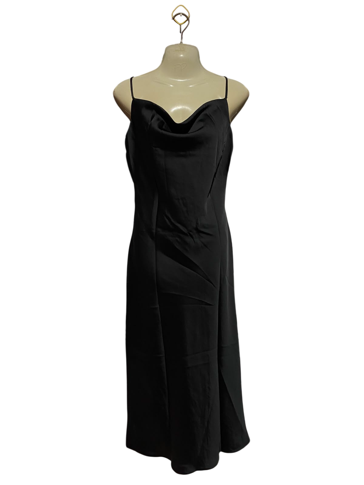RIVER ISLAND |S| BUST 17| B50| BLACK COWL NECK SPAGHETTI STRAP SLIP MIDI DRESS