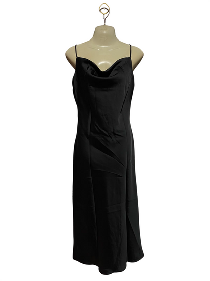 RIVER ISLAND |S| BUST 17| B50| BLACK COWL NECK SPAGHETTI STRAP SLIP MIDI DRESS