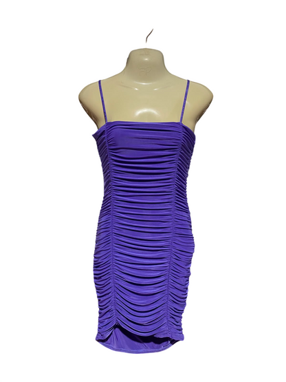 FUCHIA |S| BUST 15| B50| PURPLE RUCHED SPAGHETTI STRAP BODYCON MINI DRESS