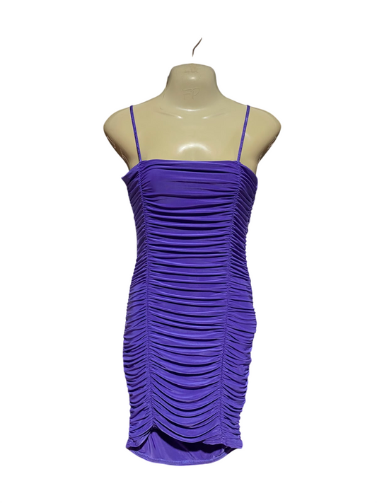 FUCHIA |S| BUST 15| B50| PURPLE RUCHED SPAGHETTI STRAP BODYCON MINI DRESS