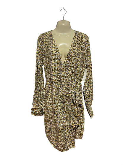 NAKD REBORN |L| BUST 19| B50| FLORAL V-NECK LONG SLEEVE WRAP MINI DRESS