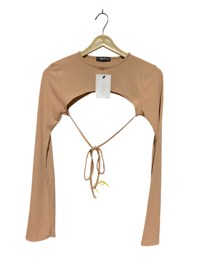 STYLEWISE |XS| BUST 13| B50| BEIGE RIBBED FRONT CUT-OUT TIE-WAIST SHRUG TOP
