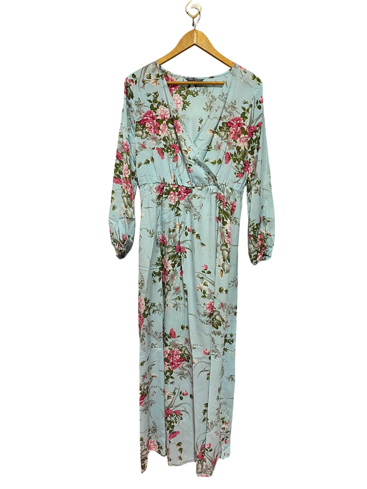SHEIN |XL| BUST 20| A1| LIGHT BLUE FLORAL WRAP V-NECK MAXI DRESS
