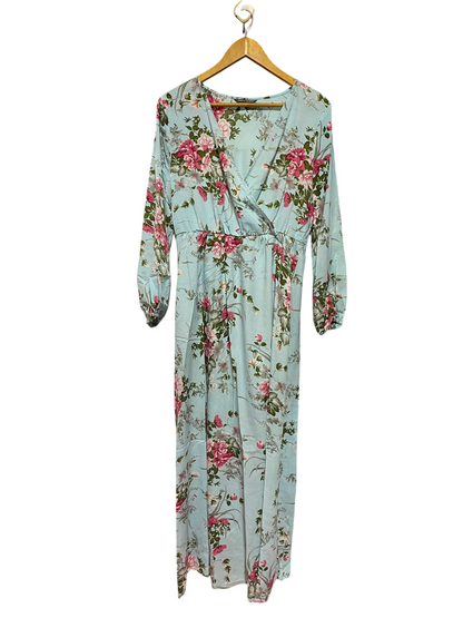 SHEIN |XL| BUST 20| A1| LIGHT BLUE FLORAL WRAP V-NECK MAXI DRESS
