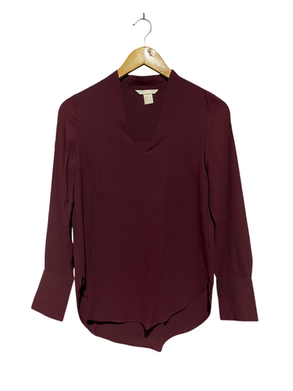 H&M |M| BUST 17| A1| BURGUNDY V-NECK LONG SLEEVE HIGH-LOW BLOUSE
