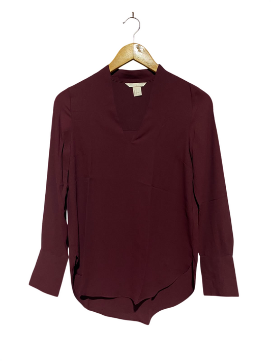 H&M |M| BUST 17| A1| BURGUNDY V-NECK LONG SLEEVE HIGH-LOW BLOUSE