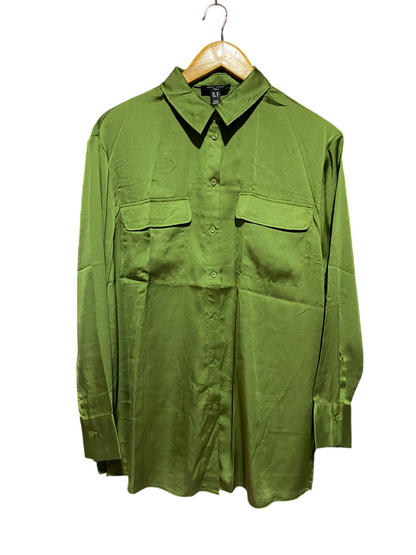 NEW LOOK |M| BUST 22| A1| TALL LIME GREEN SATIN BUTTON-DOWN UTILITY SHIRT