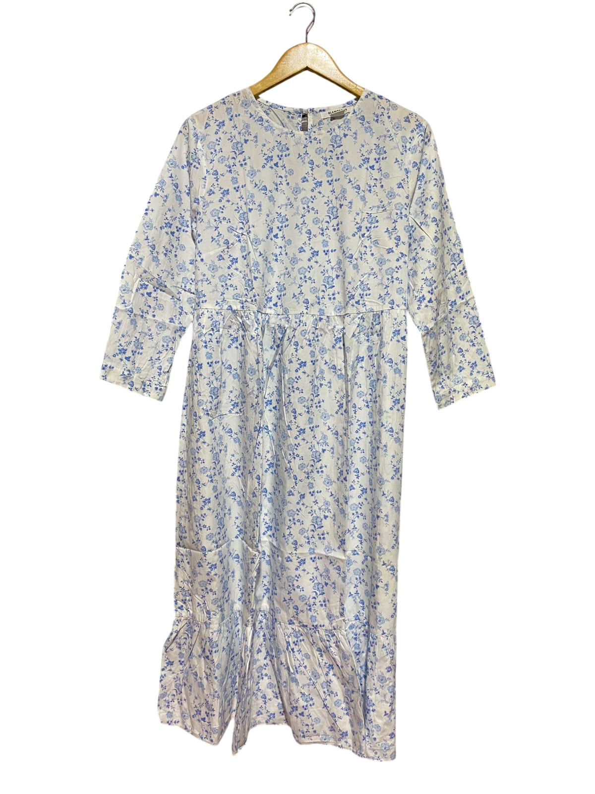 GLAMOROUS |L| BUST 21| A1| GLAMOROUS BLUE & WHITE DITSY FLORAL TIERED MIDI DRESS