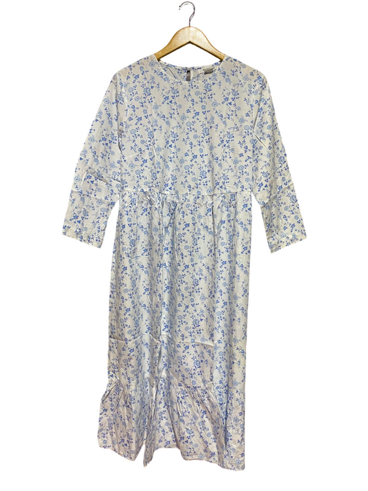 GLAMOROUS |L| BUST 21| A1| GLAMOROUS BLUE & WHITE DITSY FLORAL TIERED MIDI DRESS