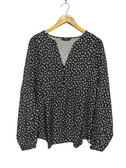 GEORGE |M| BUST 27| A1| BLACK & WHITE DITSY FLORAL PRINT V-NECK PEPLUM BLOUSE