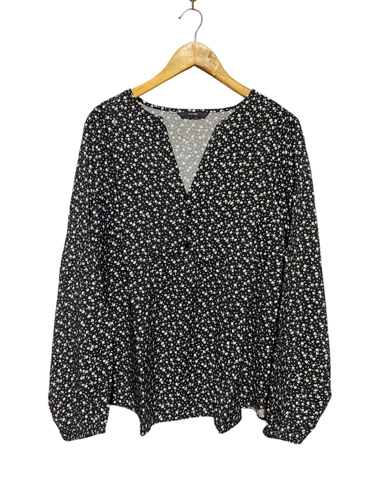 GEORGE |M| BUST 27| A1| BLACK & WHITE DITSY FLORAL PRINT V-NECK PEPLUM BLOUSE