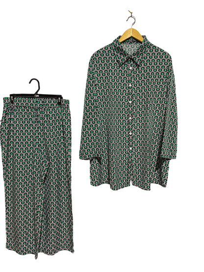 SHEIN |XL| A1| GREEN & BLACK RETRO GEOMETRIC PRINT CO-ORD MATCHING SET