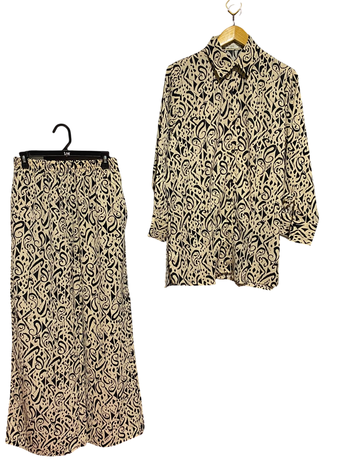 MY QUEEN |L/XL| A1| BEIGE & BLACK GEOMETRIC GRAFFITI PRINT CO-ORD SET