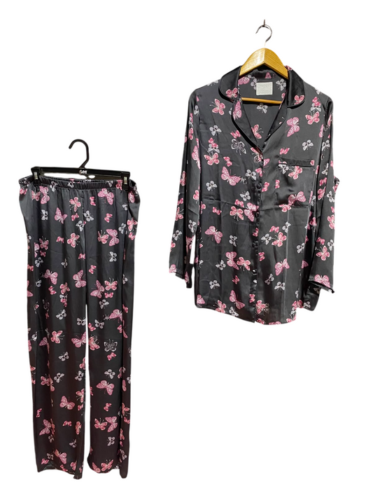 TIME TO DREAM |L| A1| BLACK & PINK BUTTERFLY PRINT SATIN PYJAMA SET