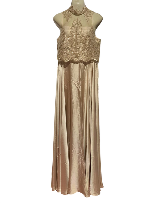 COAST |M| BUST 18| A1| CHAMPAGNE GOLD LACE BUSTIER SATIN MAXI GOWN