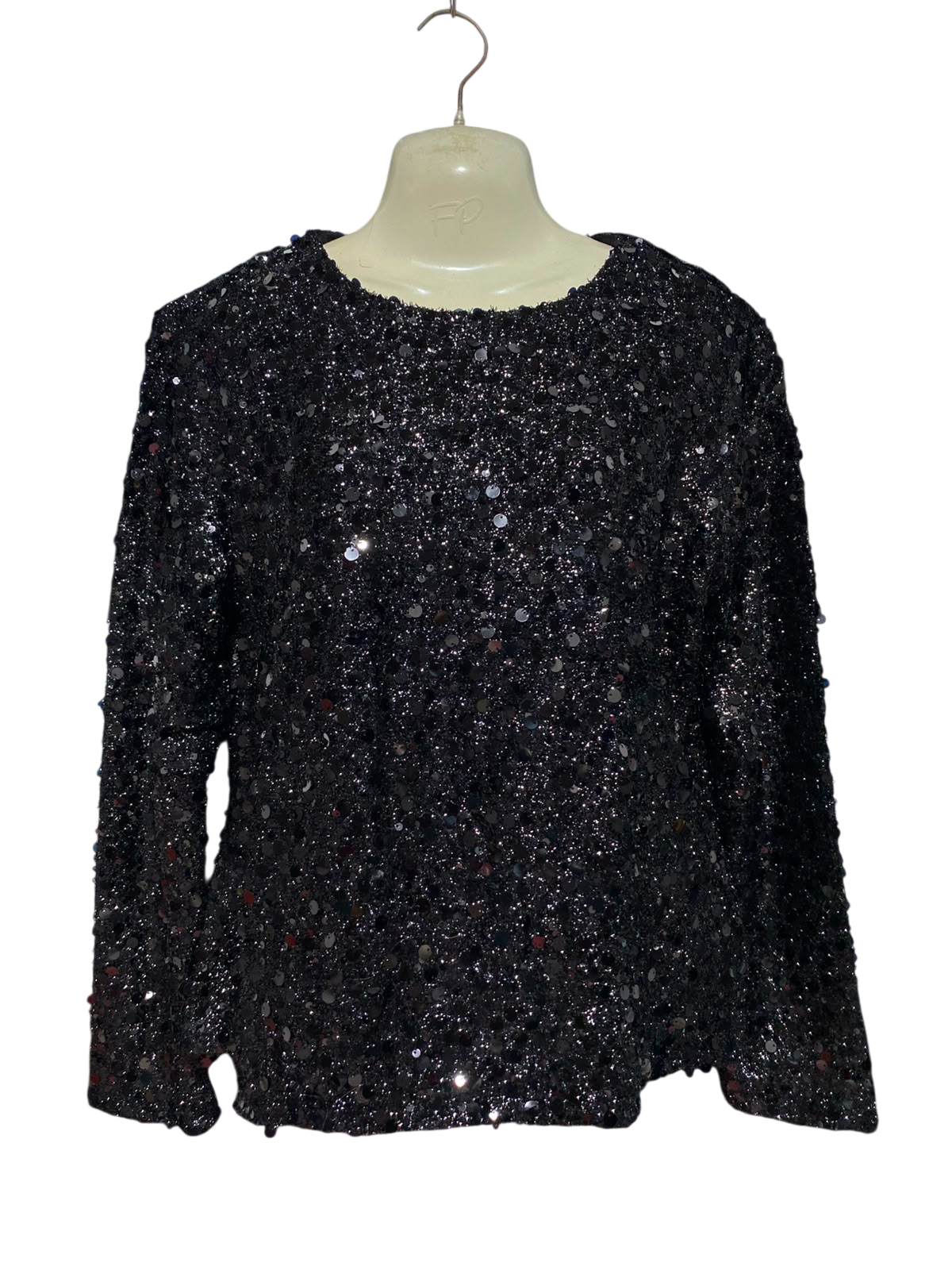 WARE HOUSE |L| BUST 21| A1| BLACK SEQUINED LONG SLEEVE CREW NECK PARTY TOP