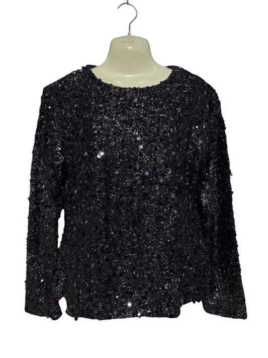 WARE HOUSE |L| BUST 21| A1| BLACK SEQUINED LONG SLEEVE CREW NECK PARTY TOP
