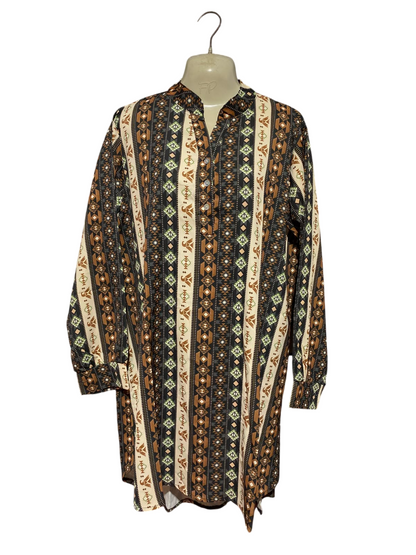 |XL| BUST 23| A1| GEOMETRIC SOUTHWESTERN PRINT HENLEY TUNIC SHIRT DRESS