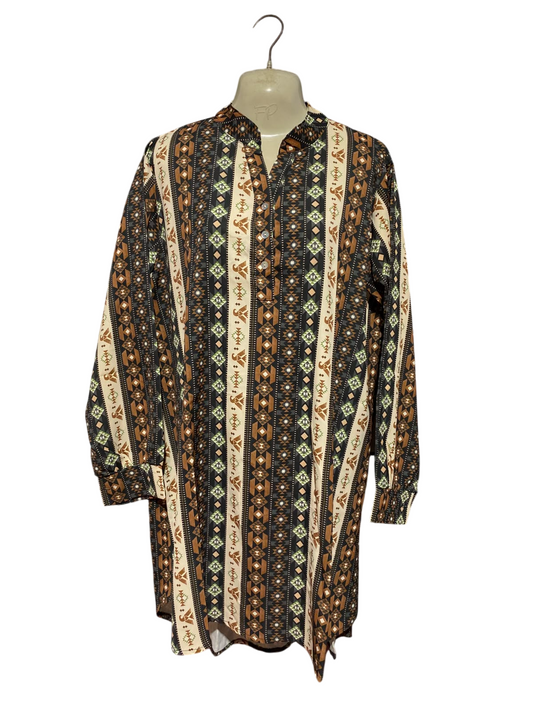 |XL| BUST 23| A1| GEOMETRIC SOUTHWESTERN PRINT HENLEY TUNIC SHIRT DRESS