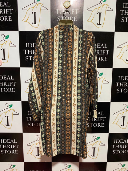 |XL| BUST 23| A1| GEOMETRIC SOUTHWESTERN PRINT HENLEY TUNIC SHIRT DRESS