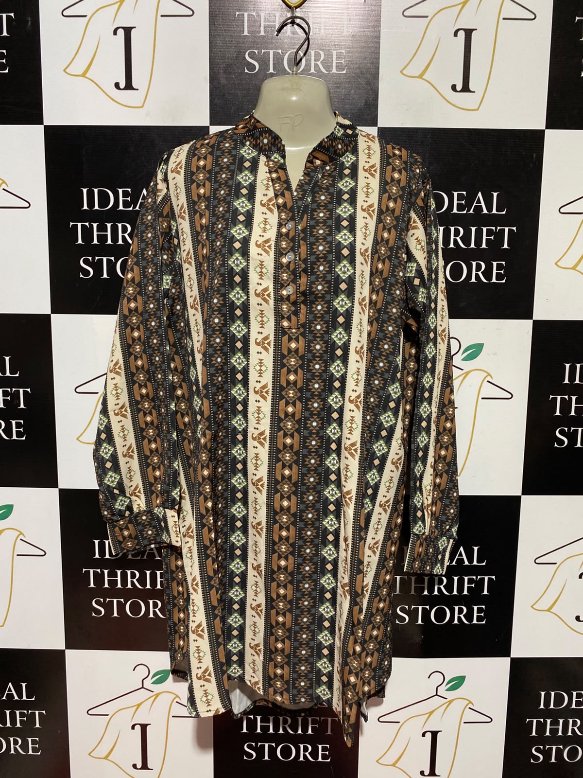 |XL| BUST 23| A1| GEOMETRIC SOUTHWESTERN PRINT HENLEY TUNIC SHIRT DRESS