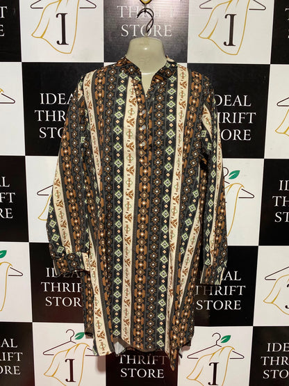 |XL| BUST 23| A1| GEOMETRIC SOUTHWESTERN PRINT HENLEY TUNIC SHIRT DRESS