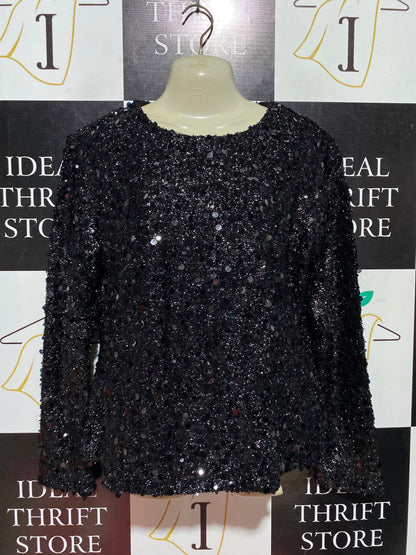 WARE HOUSE |L| BUST 21| A1| BLACK SEQUINED LONG SLEEVE CREW NECK PARTY TOP