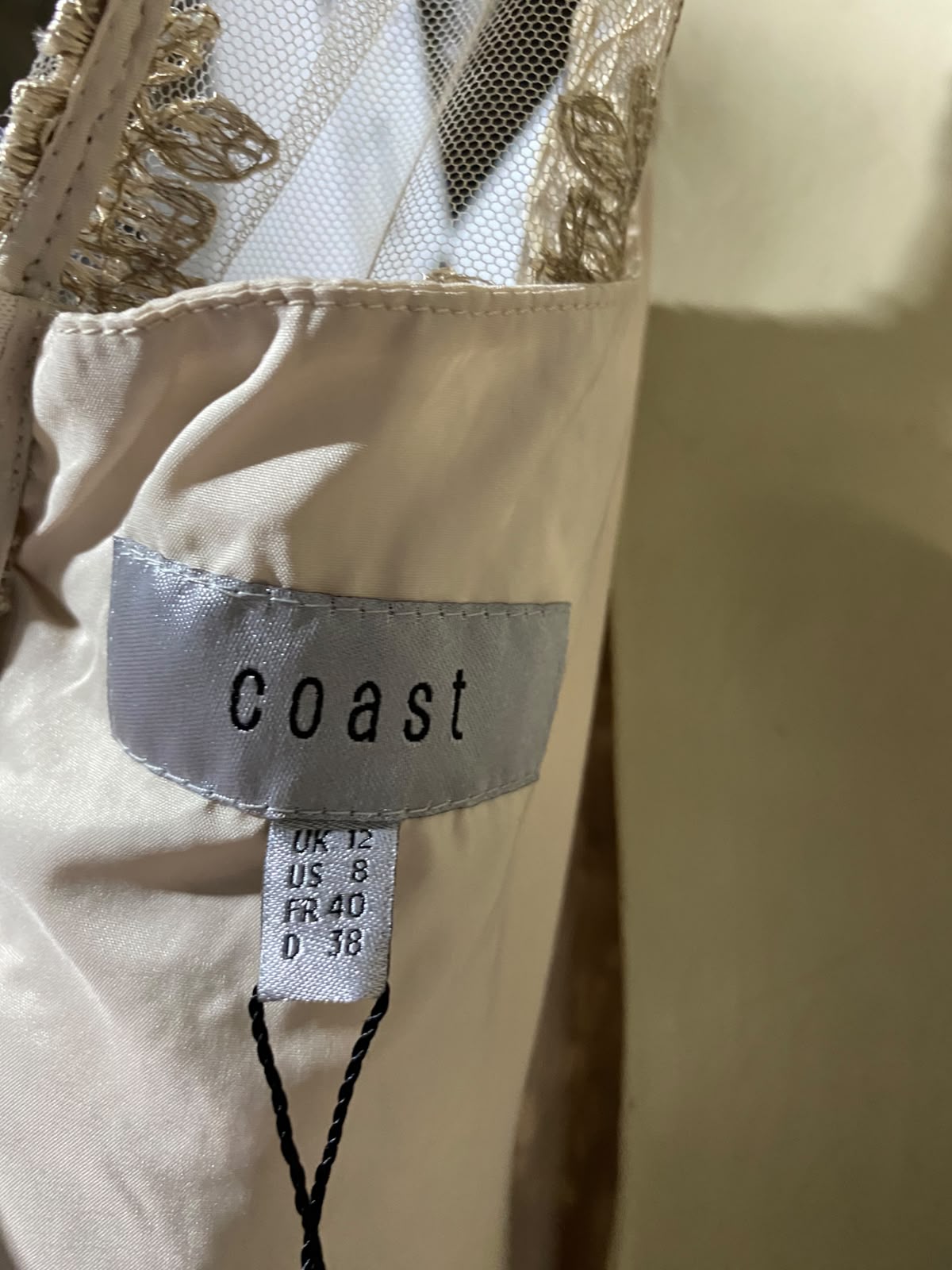 COAST |M| BUST 18| A1| CHAMPAGNE GOLD LACE BUSTIER SATIN MAXI GOWN