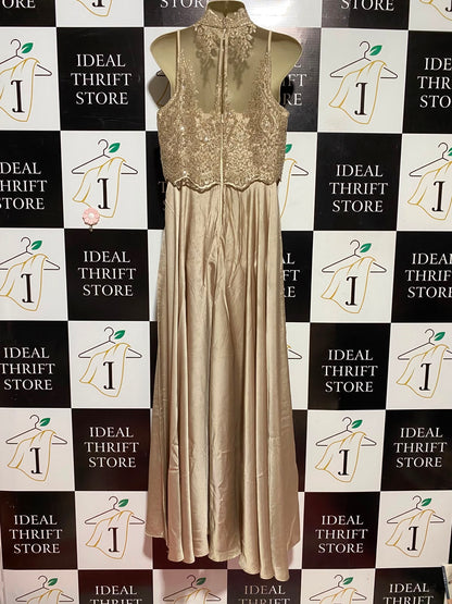 COAST |M| BUST 18| A1| CHAMPAGNE GOLD LACE BUSTIER SATIN MAXI GOWN