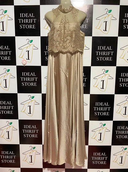 COAST |M| BUST 18| A1| CHAMPAGNE GOLD LACE BUSTIER SATIN MAXI GOWN