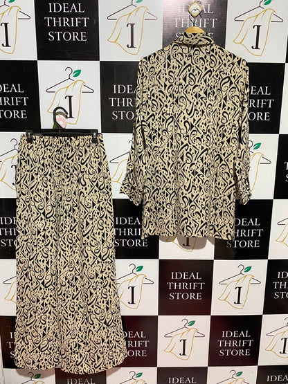 MY QUEEN |L/XL| A1| BEIGE & BLACK GEOMETRIC GRAFFITI PRINT CO-ORD SET
