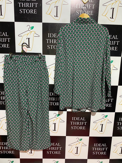 SHEIN |XL| A1| GREEN & BLACK RETRO GEOMETRIC PRINT CO-ORD MATCHING SET