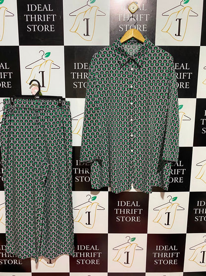 SHEIN |XL| A1| GREEN & BLACK RETRO GEOMETRIC PRINT CO-ORD MATCHING SET