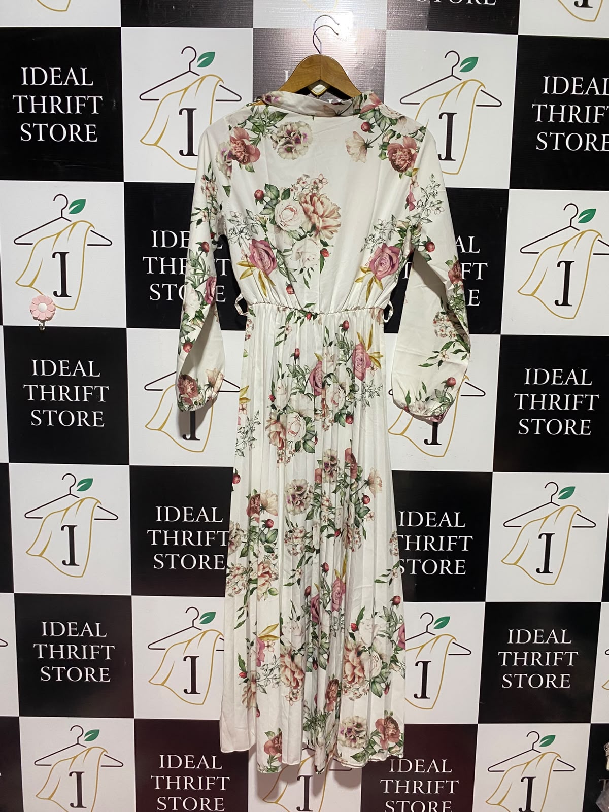 |M| BUST 17| A1| VINTAGE FLORAL PRINT HIGH NECK BOW COLLAR MAXI DRESS