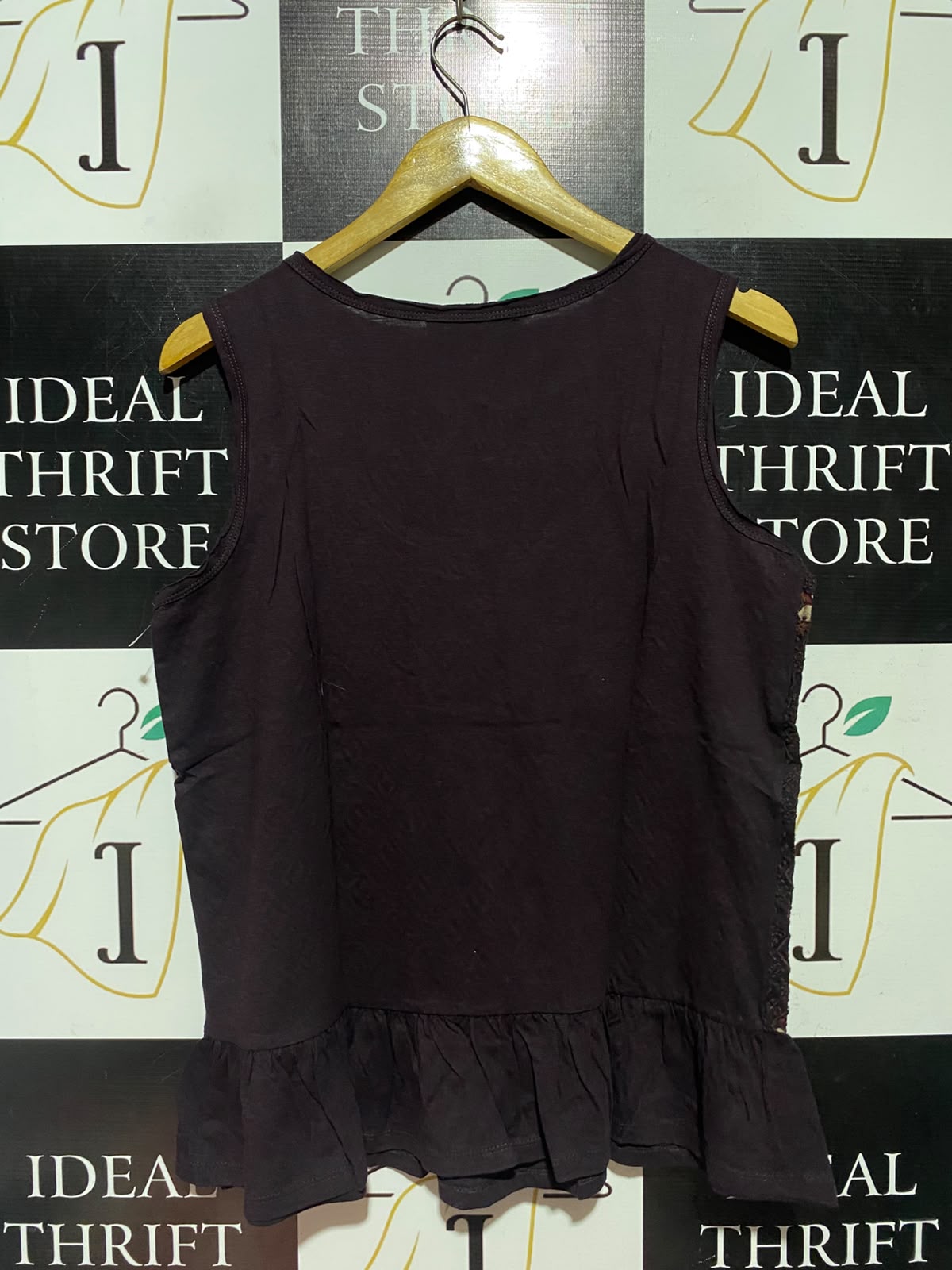 NEXT |M| BUST 19| A1| DEEP PLUM EMBROIDERED TASSEL NECK PEPLUM SLEEVELESS TOP