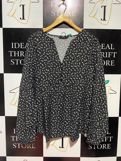 GEORGE |M| BUST 27| A1| BLACK & WHITE DITSY FLORAL PRINT V-NECK PEPLUM BLOUSE