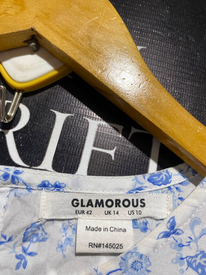 GLAMOROUS |L| BUST 21| A1| GLAMOROUS BLUE & WHITE DITSY FLORAL TIERED MIDI DRESS