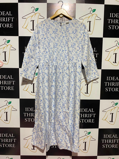 GLAMOROUS |L| BUST 21| A1| GLAMOROUS BLUE & WHITE DITSY FLORAL TIERED MIDI DRESS
