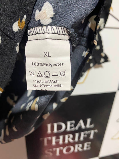 |XL| BUST 21| A1| BLACK ABSTRACT ANIMAL DOTTED PRINT SHIRRED CUFF BLOUSE