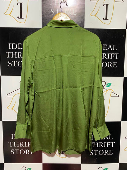 NEW LOOK |M| BUST 22| A1| TALL LIME GREEN SATIN BUTTON-DOWN UTILITY SHIRT