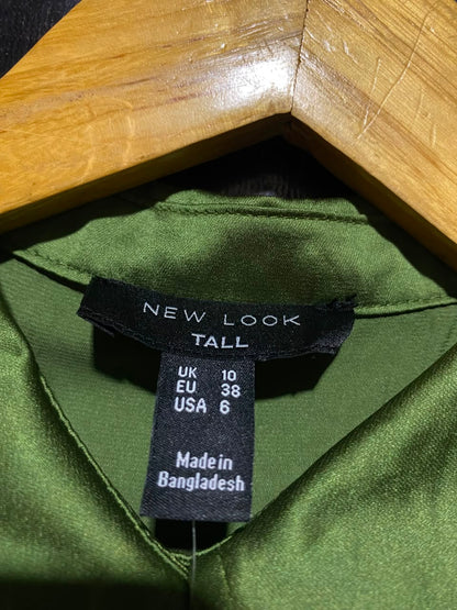 NEW LOOK |M| BUST 22| A1| TALL LIME GREEN SATIN BUTTON-DOWN UTILITY SHIRT