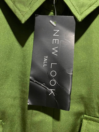 NEW LOOK |M| BUST 22| A1| TALL LIME GREEN SATIN BUTTON-DOWN UTILITY SHIRT