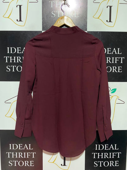 H&M |M| BUST 17| A1| BURGUNDY V-NECK LONG SLEEVE HIGH-LOW BLOUSE