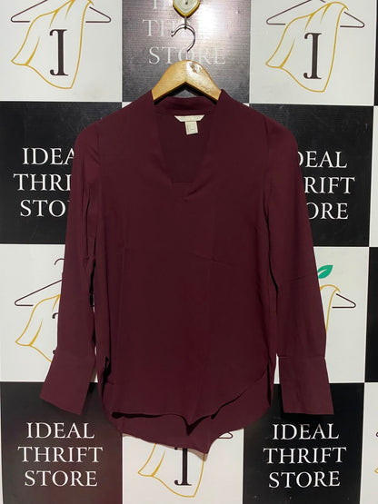 H&M |M| BUST 17| A1| BURGUNDY V-NECK LONG SLEEVE HIGH-LOW BLOUSE