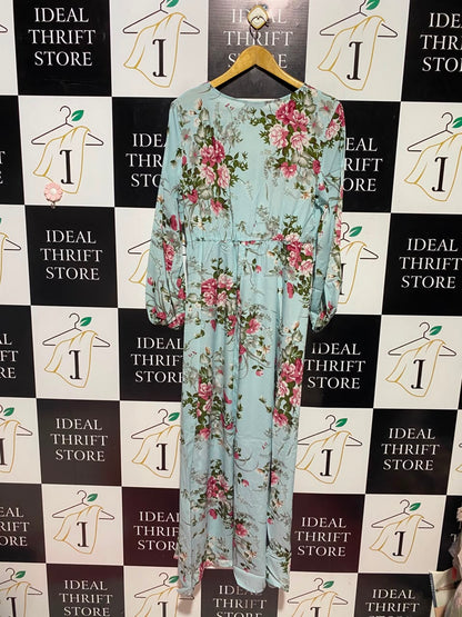 SHEIN |XL| BUST 20| A1| LIGHT BLUE FLORAL WRAP V-NECK MAXI DRESS