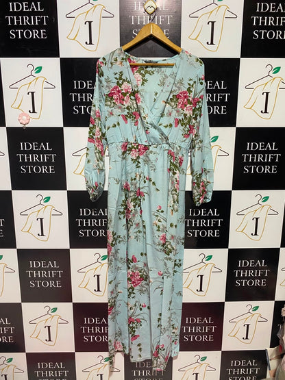 SHEIN |XL| BUST 20| A1| LIGHT BLUE FLORAL WRAP V-NECK MAXI DRESS